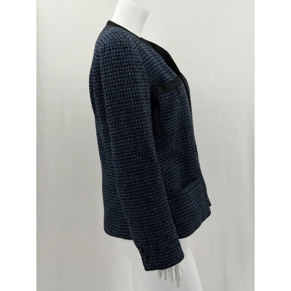 Vintage Lizwear Liz Claiborne Blazer Womens 12 Blue Black‎ Wool Tweed Academia